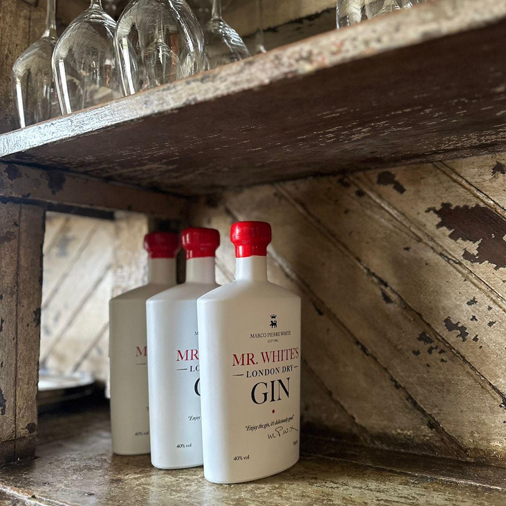 Mr Whites London Dry Gin on the shelf at the Rudloe Arms Hotel