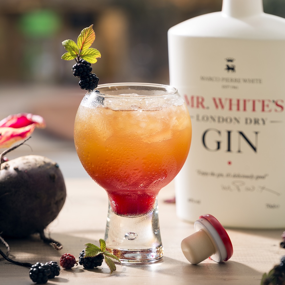 Beetroot inspired savoury season cocktail featuring Mr Whites Gin