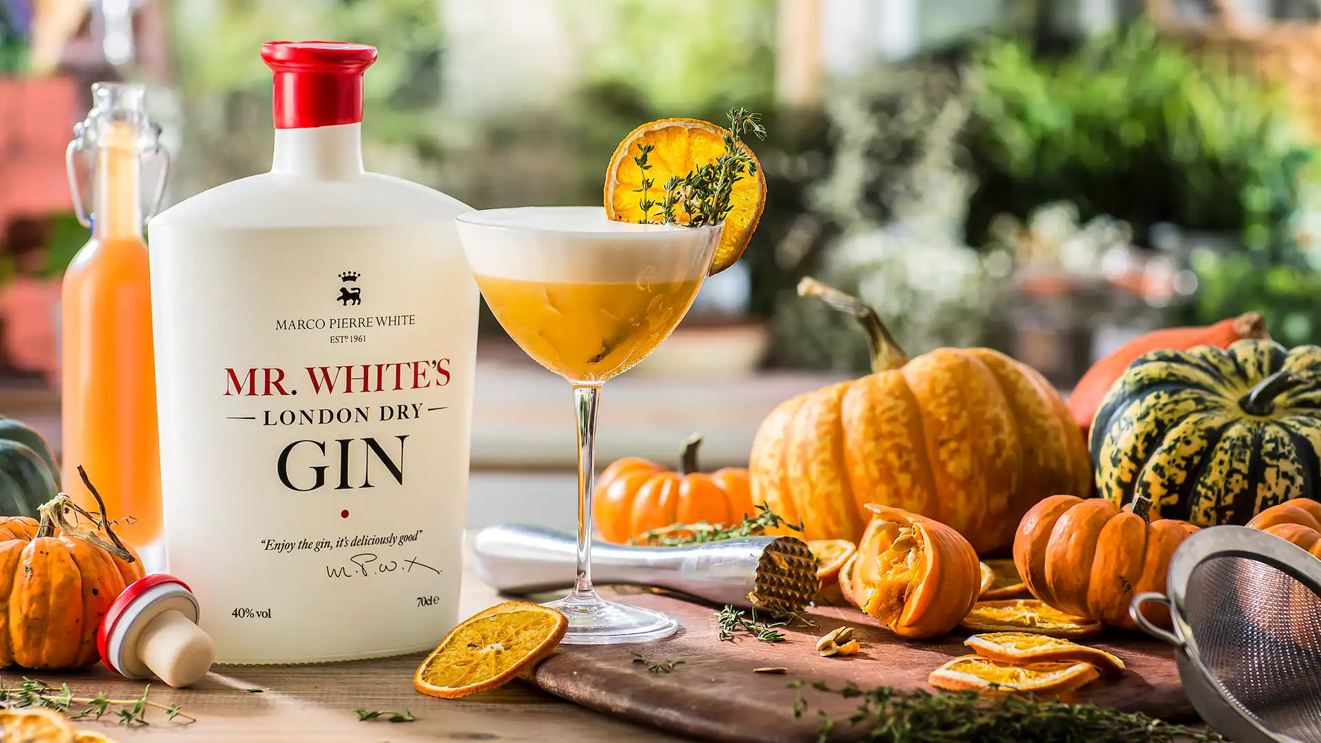 Autumn-inspired pumpkin gin cocktail made with Mr White’s London Dry Gin