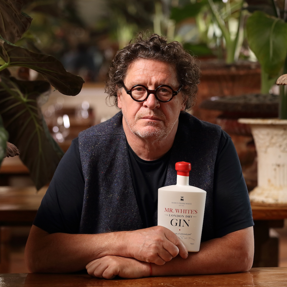 World famous chef Marco Pierre White poses with his Mr Whites Gin